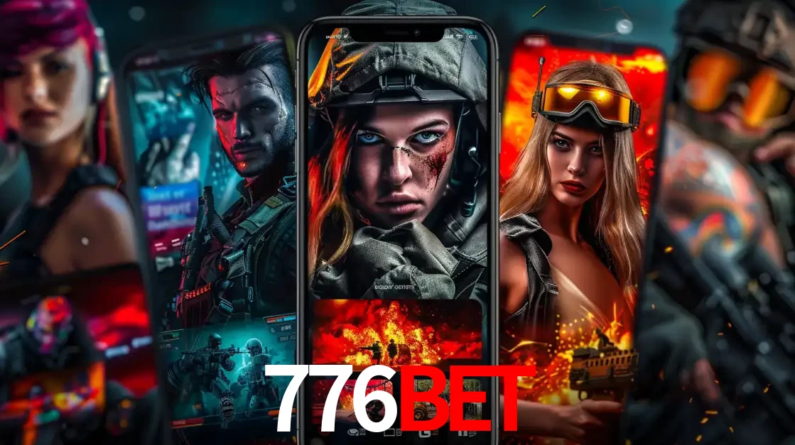 Montagem de telas de celular mostrando diversos personagens, masculinos e femininos, de um jogo de tiro, ilustrando a diversidade de equipes de e-sports para apostar no 776bet.