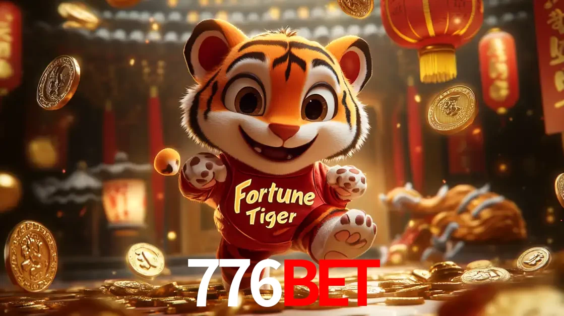 O alegre personagem do Fortune Tiger correndo sobre um caminho de moedas de ouro, simbolizando os grandes prêmios e a diversão do popular jogo de slot do 776bet.