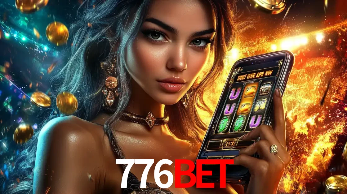 Mulher elegante mostrando um jogo de caça-níqueis em seu smartphone, destacando a experiência de cassino móvel oferecida pelo aplicativo 776bet.